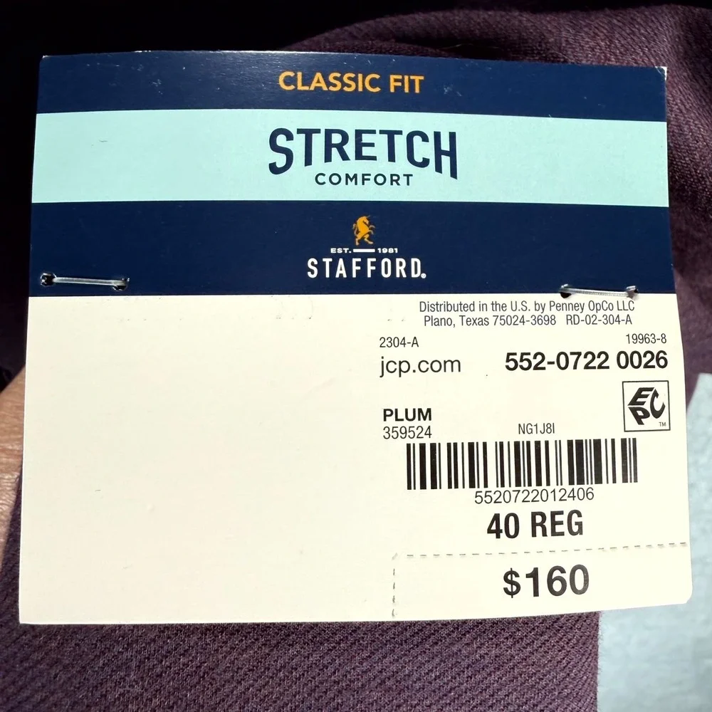 Stafford Blazer Mens 40 Plum Stretch‎ Comfort Classic Fit Notch Lapel Formal